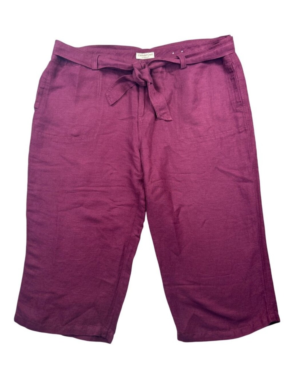 Coldwater Creek Wide Leg Natural Fit Sz 20 Linen Pants Plum Tie Waist Boho Chic